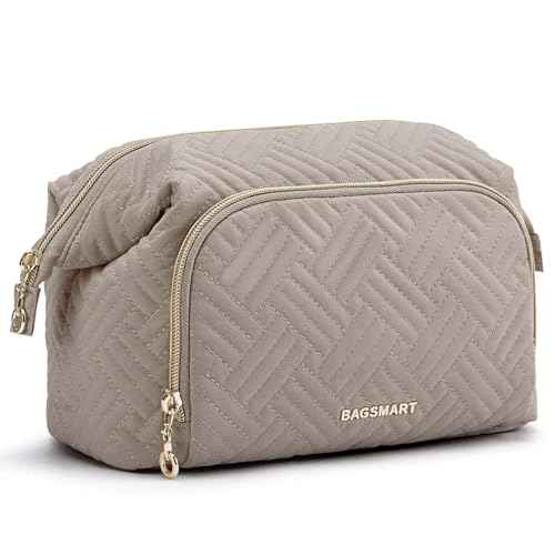 BAGSMART Travel Makeup Bag, Cosmetic Bag Make Up Organizer Case,Large Wide-open Pouch for Women Purse for Toiletries Accessories Brushes