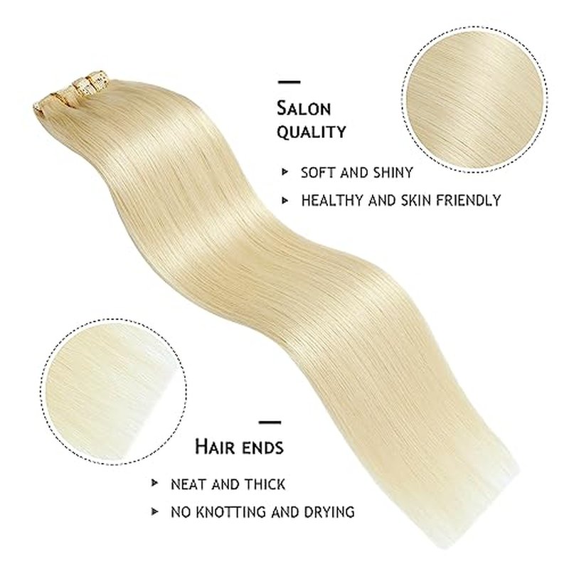 YILITE Clip in Hair Extensions 120g 8Pcs/Pack Platinum Blonde Double Weft Silky Straight Remy Human Hair Thick Clip in Real Hair Extensions for Women (16inches #60 Platinum Blonde)