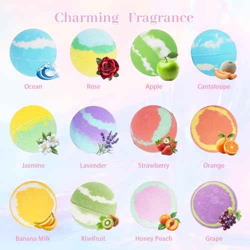 5.3 OZ Extra Large Bath Bombs Gift Set for Women, Girlfriend, Her, Girls, 12 Pcs XXL Organic Natural Handmade Bathbombs for Skin Moisturizing, Bubble Spa Bath, Mothers Day Gift for Wife