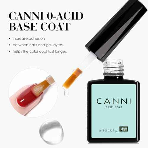 CANNI 2 Pcs No Wipe Gel Top Coat and Base Coat Set- High Gloss Shiny Long Lasting Base Top Coat Gel Nail Polish, Soak Off Nail Art Home and Professional Manicure