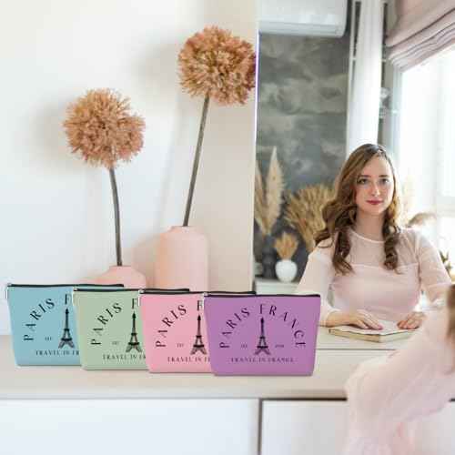 4 Pack Parisian Makeup Bag Paris Gifts for Paris Lover Travel in France Cosmetic Bag France City Toiletry Bag French Souvenirs for Women Friend Mom Sister Girls Trip Gifts Favors Christmas Birthday
