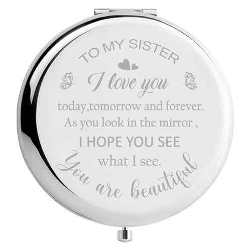 Sister Birthday Gifts Compact Mirror, Sisters Gifts from Sister, Birthday Gifts for Sister from Sister Brother Friend for Her