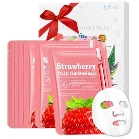 8 Pack Strawberry Kids Face Mask,Pink Face Masks Skincare Spa Day Kit Supplies,Spa Party Favors for Teens Girls Women,Sheet Facial Mask Skincare Gifts Set,Moisturize Soothe for All Skin Types