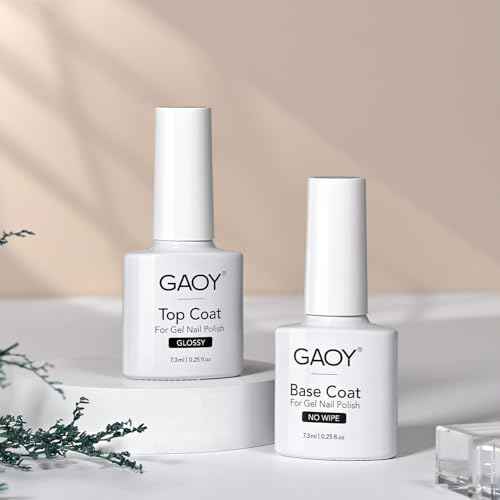 GAOY Gel Top Coat and Base Coat Set, 2 Pcs 7.3ml Glassy Top Coat and No Wipe Foundation Combination for UV Light Cure Gel Nail Polish