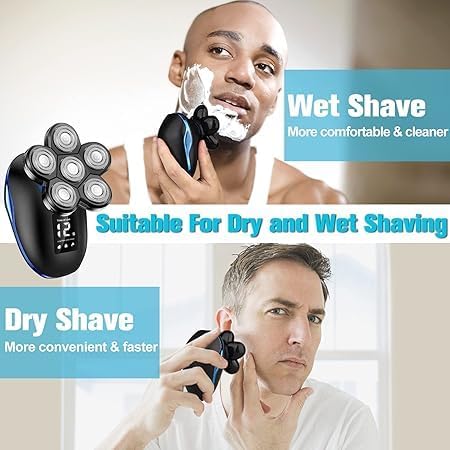 Electric Head Shaver for Bald Men - 6-in-1 Waterproof 6D Wet/Dry Grooming Tool