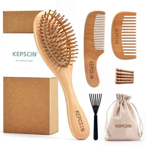 3PCS Solid Wooden Hair Brush and Small Wood Comb, Detangling Brush with Natural Bristles, Portable Scalp Massage Kit for All Hair Types, Wood Haircare Gift for Women/Men