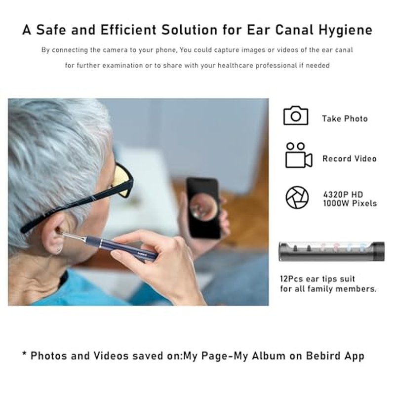 Note5 Ear Wax Tweezers with Camera, 10MP Ear Cleaner Camera Otoscope with Light,Real-time Remote Video with Ear Pick & Tweezers,12 Pcs Ear Scoops for Whole Family