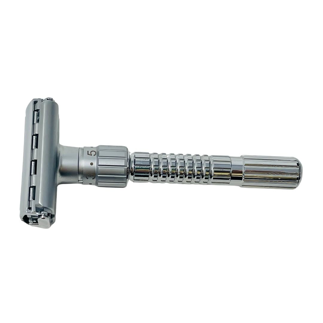 G.B.S Adjustable Double Edge Butterfly Razor Stainless Steel Knurled Handle Ergonomic Non Slip Grip