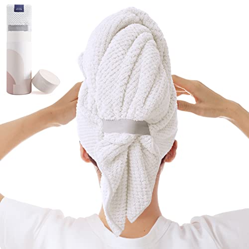 Large Microfiber Hair Towel Wrap for Women, Anti Frizz Drying Towel, Fast Dry Turban Wet Hair, Long, Thick, Curly Super Absorbent Soft Towels - White