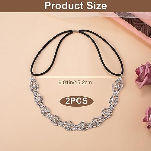 2pcs Elastic Rhinestone Headbands Sparkly Wave Head Chain Crown Alloy Disco Silver Crystal Hair Band Accessories for Wedding Prom First Communion Pageant Women Girls