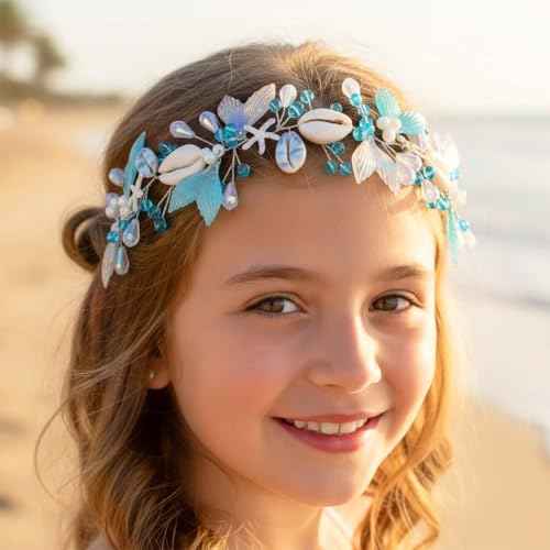 Campsis Mermaid Headpiece, Blue Seashell Hair Accessory for Girls, Starfish Headband for Women