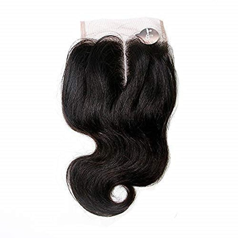 SingleBest Body Wave Bundles With Closure 10A Brazilian Virgin Hair Short Bob Weave With 4x4 Middle Part Half Hand Tied Lace Closure 100% Unprocessed Human Hair Natural Color(8 8 8+8inch)