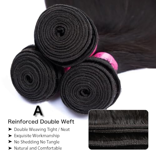 12A Straight Bundles Human Hair 18 20 22 Inch 3 Bundles Double Weft Brazilian Hair Extensions Straight Human Hair Bundles 100% Unprocessed Virgin for Women Natural Color