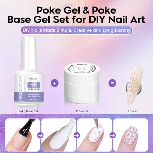Poke Gel Nail Polish Set with Professional Base Coat- Nail Art Painting Gel for Flowers, Letters & Wave Designs-Lace Drawing Gel with Wooden Nail Stick and Buffer