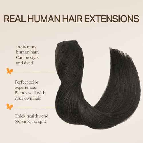 DOORES Wire Hair Extensions 18 Inch 95g Remy Human Wire Hair Extensions Invisible Transparent Line Adjustable Hairpieces Secret Extensions Straight Hair Dark Brown