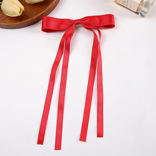 Ayesha Red Hair Bows Clips Coquette Ribbon Bowknot with Long Tail Princess Hair Bows French Barrettes Hair Accessories for Women Girls 4pcs (red)