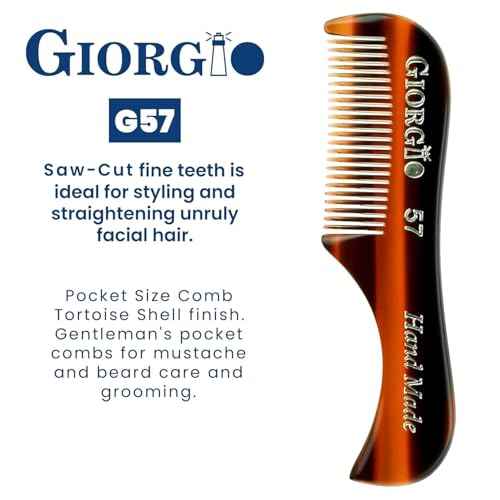 Giorgio G57 Extra Small 2.75 Inch Men's Fine Toothed Beard and Mustache Comb for Facial Hair Grooming and Styling. Wallet Pocket Comb Handmade of Quality Durable Cellulose, Saw-Cut and Hand Polished