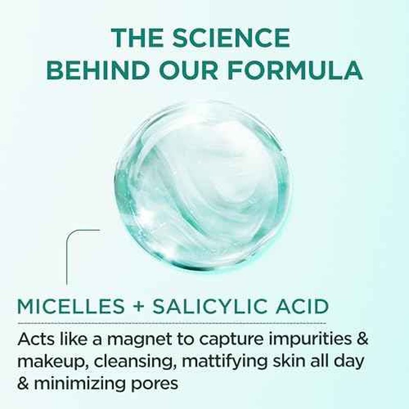 Garnier Micellar Water with Salicylic Acid, All-in-1 Mattifying Facial Cleanser and Makeup Remover for Oily and Acne Prone Skin, 13.5 Fl Oz