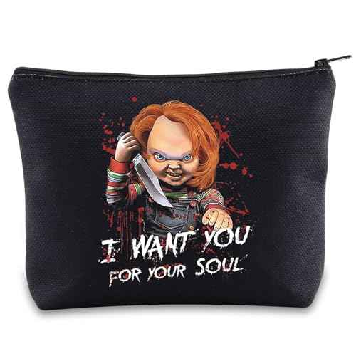 BWWKTOP Evil Doll Cosmetic Makeup Bag Murderous Toy Gifts I Want You For My Soul Zipper Travel Bags Killer Doll Merch (for My Soul)