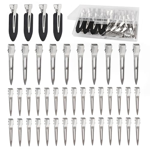 Hair Clips for Women Styling, 44Pcs Metal Duck Billed Pin Curl Clips, Hair Pins, Salon, Makeup, Hair Dyeing, Silver & Black