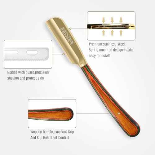 Straight Razors for Men,Stainless Steel Barber Razor with Guard Professional Straight Single Edge Razor Kit, Premium Barber Razor for Men's Shaving,Salon and Home Included 10 Blades
