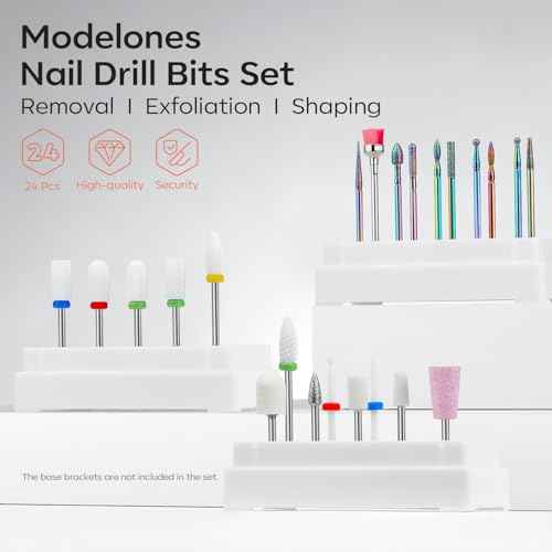 Modelones 24 Pcs Nail Drill Bit Set, 3/32¡± Ceramic Diamond Carbide Nail Drill Bits, Acrylic Gel Nail Bit Kit, Cuticle Remover Bits for Acrylic Gel Dip Powder Nail Manicure Pedicure