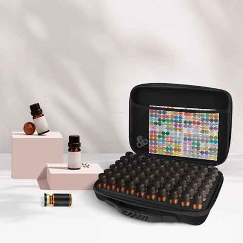 Essential Oil Storage Organizer,60 Bottle EVA Essential Oil Case Essential Oils Box,Essential Oil Storage Carrying Case Holds 5ml- 15ml For Doterra & Young Living,Come with Labels & Bottle (Black)