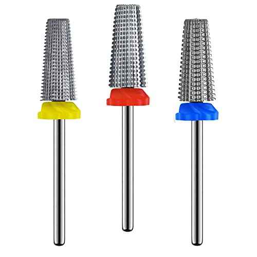 3Pcs Carbide 5 in 1 Nail Drill Bit Set- Two Way Rotate Use for Both Left and Right Handed- XF£¬ F£¬ M 3/32 Inches Brocas Para Drill Nails for Acrylic Nail Gel Fast Remove