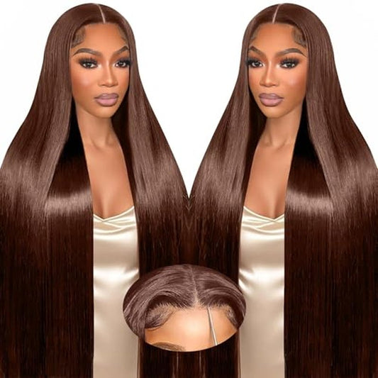 26 Inch Chocolate Brown Lace Front Wig Human Hair 220 Density 9x6 HD Lace Brown Wear and Go Glueless Wigs Pre Plucked Pre Cut Dark Brown Wig Human Hair Straight Glueless Wig for Women