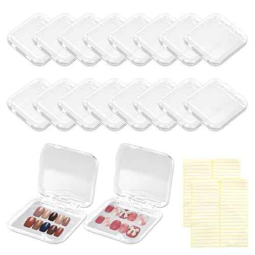 16 PCS Clear Press on Nail Packaging Press on Nail Case for Fake Storage Display Salon Nails Nails Container Boxes with 60 PCS Adhesive Double