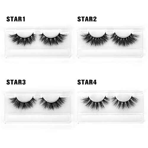 18mm Mink Lashes 3D Real Mink Eyelashes Cat Eye Fluffy Cross False Eyelashes Wispy Soft Reusable Luxury Volume 5D Fake Eyelashes (Star, 4 Pairs)
