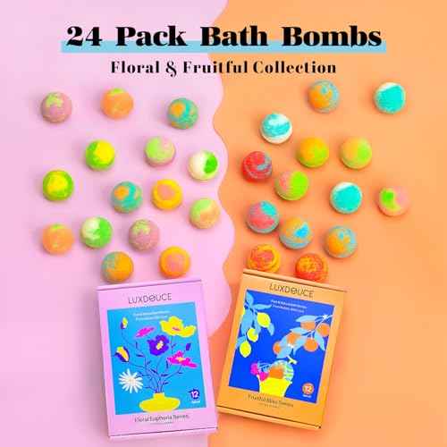 Bath Bombs Gift Se, 24 Pack Bubble Bombs with 12 Unique Scents, Floral & Fruity Collections, Skin-Soothing & Mood-Enhancing, Spa Gifts for Women, Wife, Stress Relief & Relaxation
