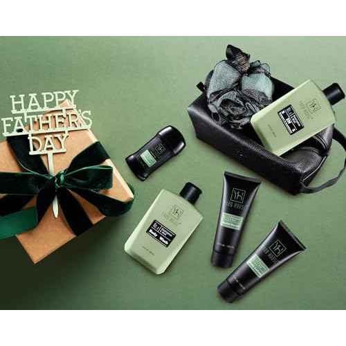 Mens Luxury Bath and Body Gift Set For Him - Skin Care Kit in Eucalyptus and Mint - Fathers Day Birthday Christmas Gifts Ideas For Men - 7Pcs Set w. Full Size Items in Leather Toiletry Bag