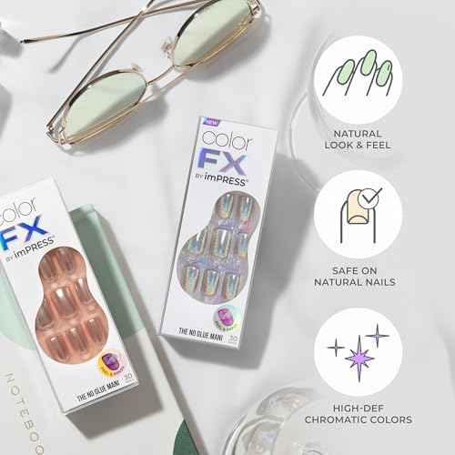 KISS imPRESS No Glue Mani Press On Nails, Color FX, 'Hidden Gem', Red, Short Size, Oval Shape, Includes 30 Nails, Prep Pad, Instructions Sheet, 1 Manicure Stick, 1 Mini File