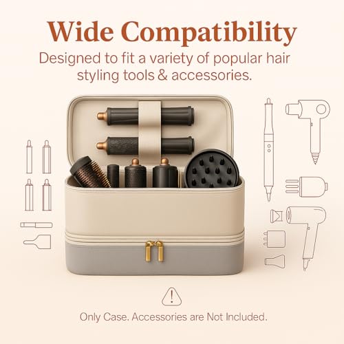 for Dyson Airwrap Travel Case, Shark Flex Style Case, Hair Dryer Travel Bag, Shark Hair Dryer Storage, Airstraight Air Wrap Flexstyle Fusion Organizer, Dyson Travel Bag (Beige & Gray)