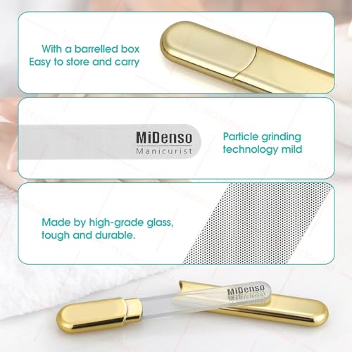 Premium Gift, Glass Nail File with Case, 2 Pack Crystal Nail Files for Natural Nails, Artificial Nails Manicure Pedicure Nail Care Kit Set, Xmas Present for Women and Man(Gold+Champagne)