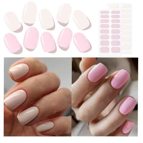 Modelones Semi Cured Gel Nail Strips, 34 Pcs Pink Gel Nail Stickers Sheer Gel Polish Strips, Ultra-Glossy, Long Lasting,Gel Nail Wraps U V for Home Nails DIY