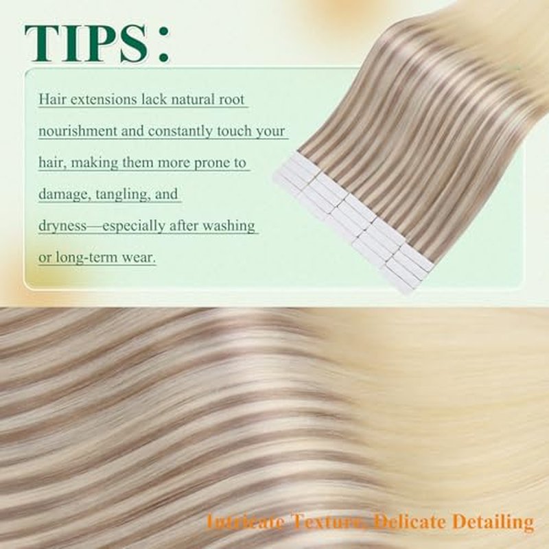 Easyouth Human Hair Extensions Tape in Blonde Ombre Tape in Hair Extensions Human Hair Ash Blonde Balayage Platinum Blonde Hair Extension Tape ins Daily Wear 22Inch 20pcs 50g Seamless Hair Extension
