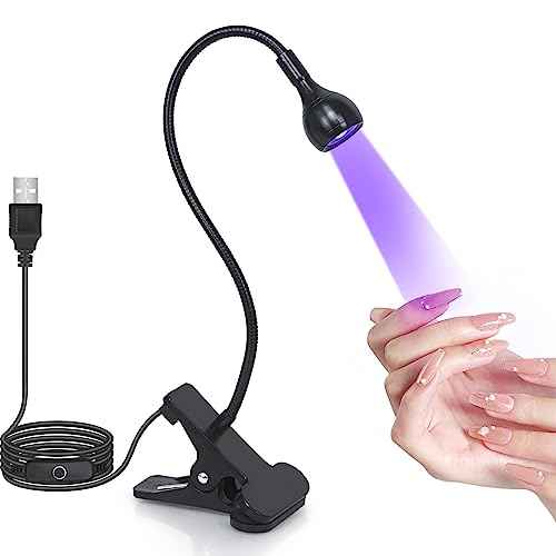 UV Nail Lamp - UV Light for Gel Nails, LED Gooseneck Flash Cure Lamp for Nails, Manicure Dryer Black Light with Clamp, 365+395nm Wavelength 5V 3W 4 Levels Dimming