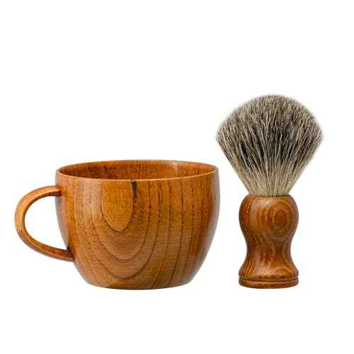 Grandslam Shaving Brush Set Pure Badger Hair Shaving Brush with Solid Wood Handle and Wooden Shaving Soap Bowl for Men Easy to Lather Fits Wet Shaving¡¦