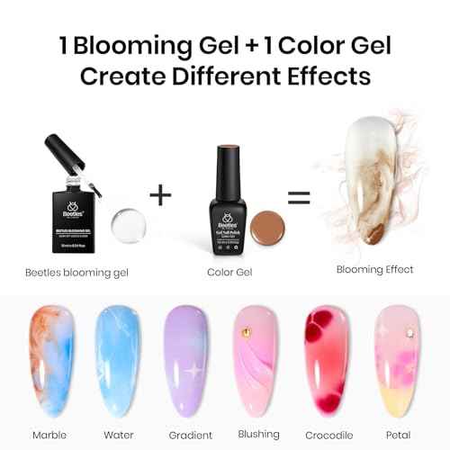 Beetles Blooming Gel, Blooming Gel Nail Polish Clear Uv Led Blossom for Spreading Effect Marble Natural Stone Watercolor Floral Print Fall Nails Soak off Diy Nail Art Design Manicure Gift for Women