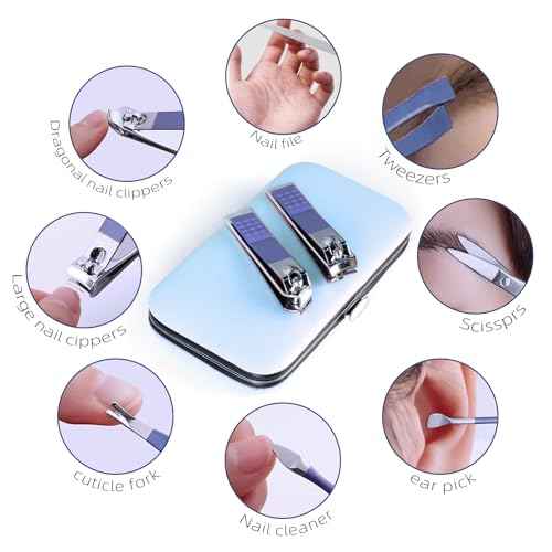 Manicure Set 8 in 1 Nail Clipper Set,RedFlow Nail Clippers,Fingernail & Toenail Clippers,Manicure Tools,Pedicure Tools,Suitable for Travel Manicure Kit,Nail Set Kit with Everything Profe (Blue)