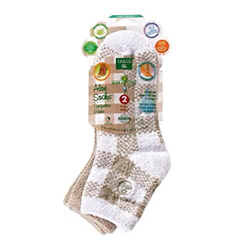 Earth Therapeutics Aloe Vera Socks ? Infused with Natural Aloe Vera & Vitamin E ? Helps Dry Feet, Cracked Heels, Calluses, Dead Skin ? Use with Your Favorite Lotions ? Tan Plaid (2 Pairs)