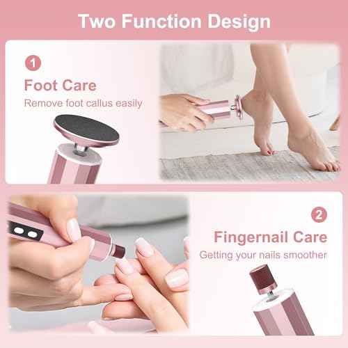 Electric Foot Callus Remover, 2 in 1 Rechargeable Foot File for Feet & Nails, 9 Speed Controller Callus Remover with Replaceable Sandpaper, Cordless Pedicure Tools for Dead Skin and Calluses (Pink)