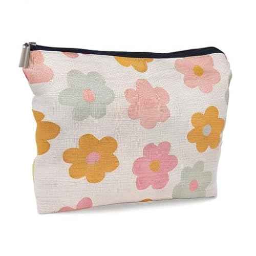 Retro Groovy 60s 70s Daisy Flowers Makeup Bag Cosmetic Bag Zipper Pouch Toiletry Bags,Groovy Gifts for Women Teen Girls Her