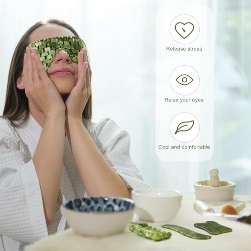 Weysat 4 Pcs Gua Sha Facial Tools Set Jade Eye Mask Facial Jade Massage Comb Scrap Massage Tool Guasha Stone Board Multifunctional Gua Sha Comb for Spa Acupuncture Therapy Esthetician Essentials