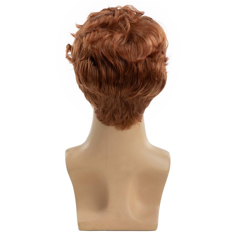 Short Curly Orange Wig for Men - Fluffy Synthetic Cosplay Hair for Halloween