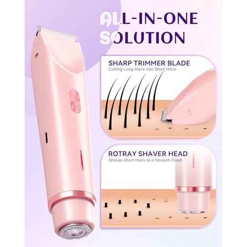Dermawave Bikini Shaver Trimmer 2.0 for Women Pubic Hair, 2 in 1 Dual Head Painless Electric Razor for Bikini Line Area, Waterproof
