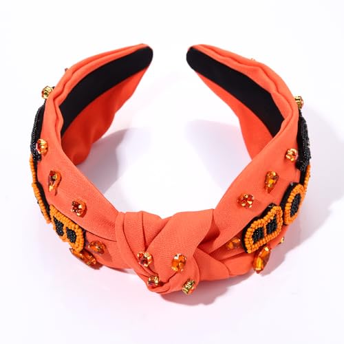Halloween Knotted Headband for Women Crystal Pumpkin Candy Corn Houndstooth Hairband Halloween Hair Accessories Gift