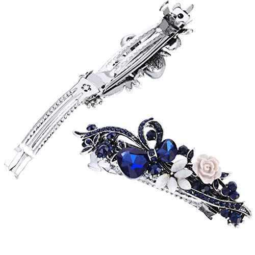 5 Pieces Crystal Rhinestones Hair Barrettes Large Flower Butterfly Pearl French Vintage Clip Wedding Navy Hair Jewelry for Thick long Hair for Women(Exquisite Style)